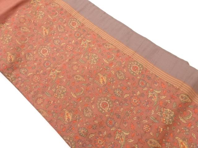 JAPANESE NAGOYA OBI / TSUMUGI / WOVEN FLOWER ARABESQUE